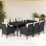 vidaXL 3-delige Tuinset met kussens poly rattan zwart