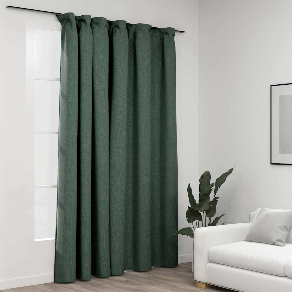 vidaXL Linen-Look Blackout Curtain with Hooks 290x245 cm Black