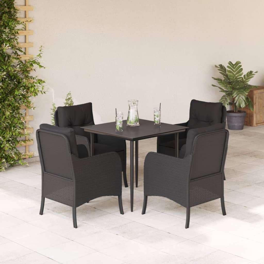 vidaXL 3-delige Tuinset met kussens poly rattan zwart