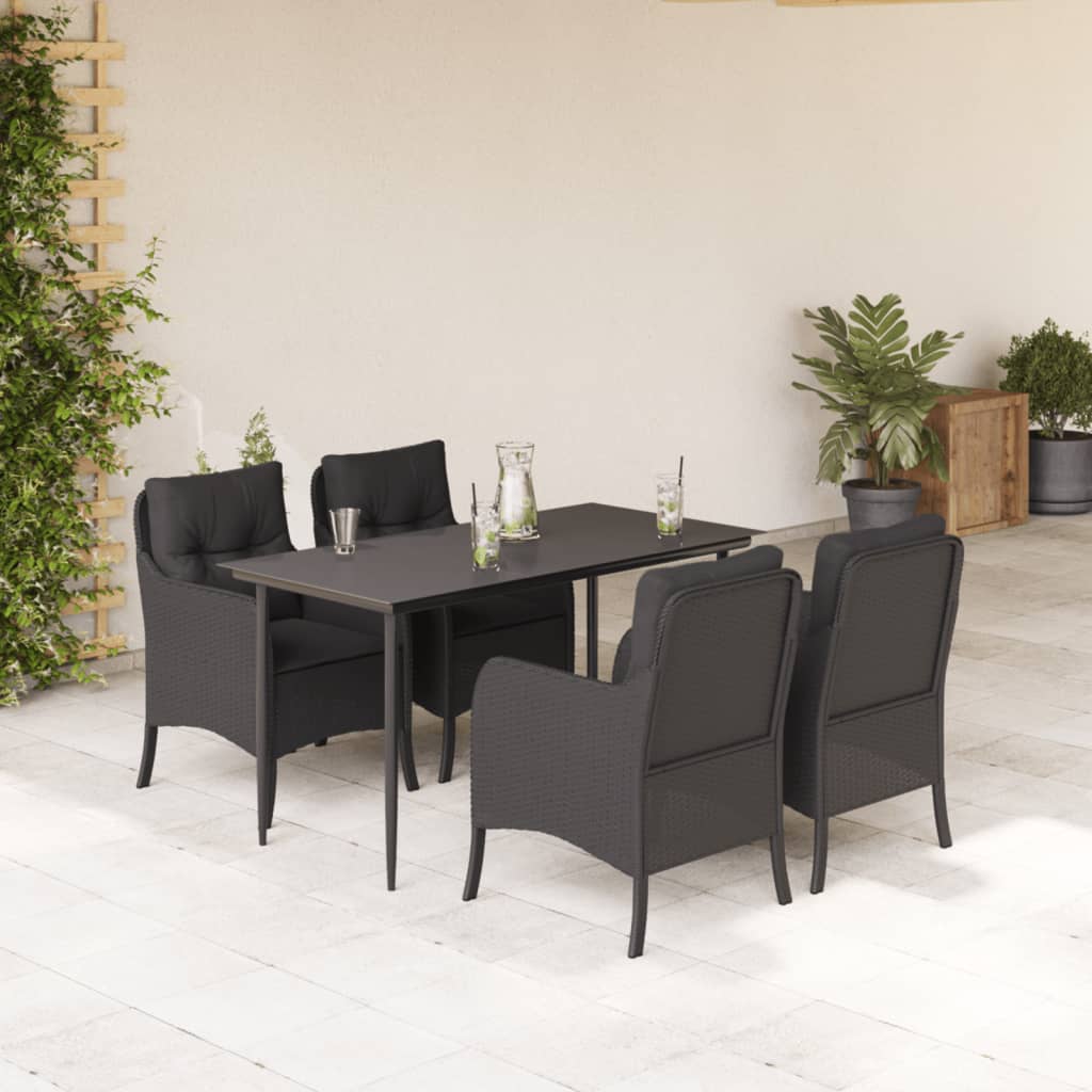 vidaXL 3-delige Tuinset met kussens poly rattan zwart