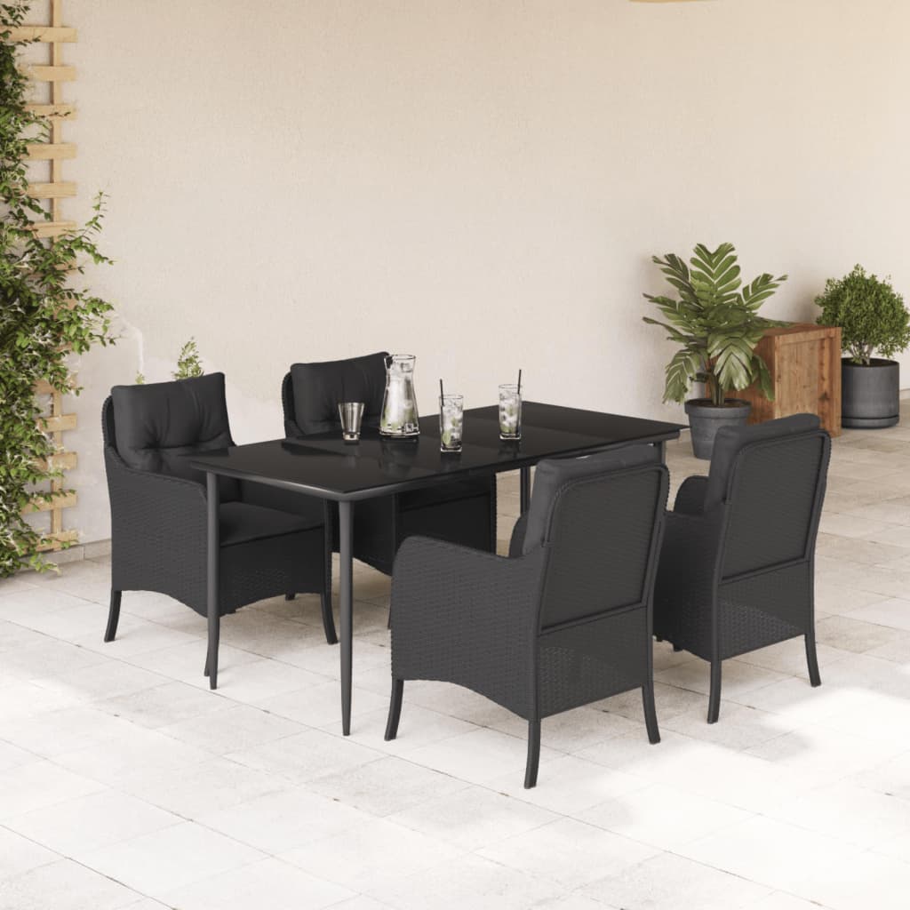 vidaXL 3-delige Tuinset met kussens poly rattan zwart