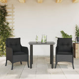 vidaXL 3-delige Tuinset met kussens poly rattan zwart