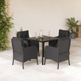 vidaXL 3-delige Tuinset met kussens poly rattan zwart