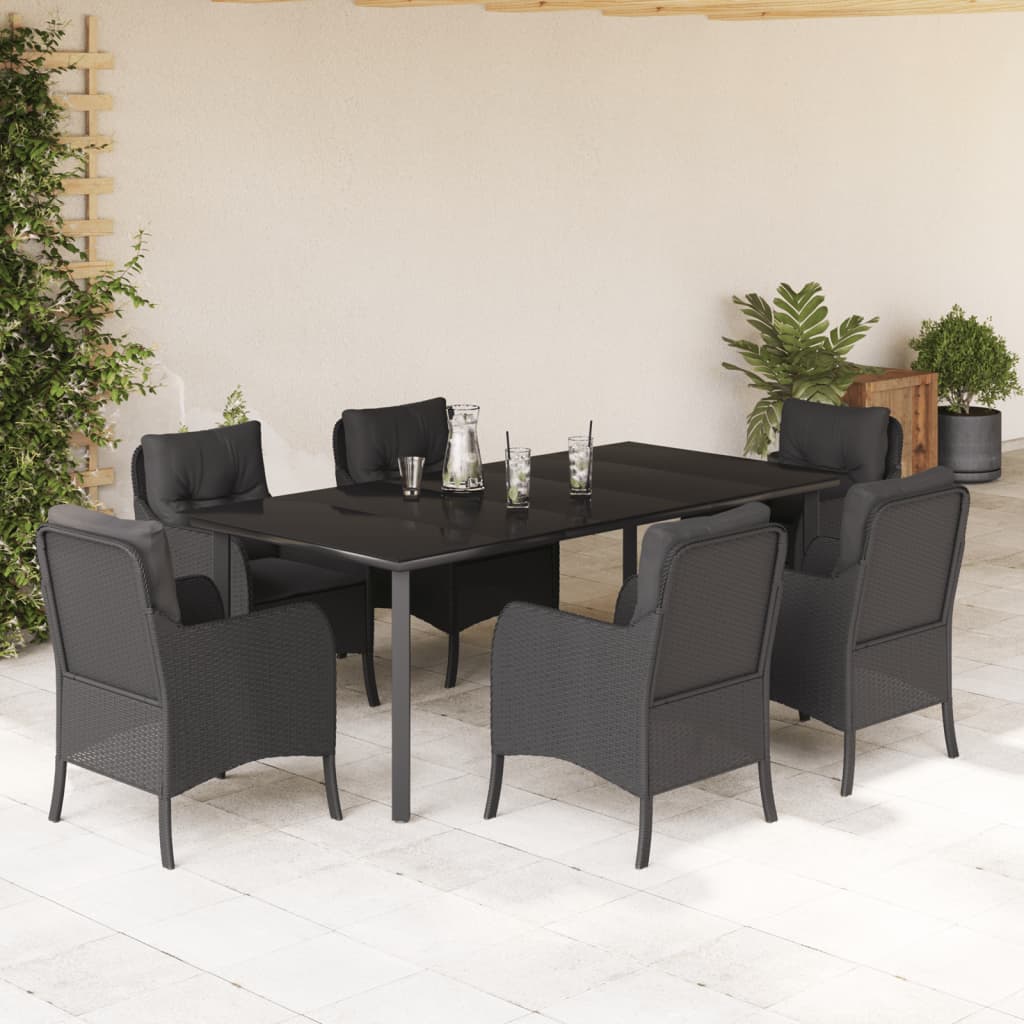 vidaXL 3-delige Tuinset met kussens poly rattan zwart