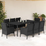 vidaXL 3-delige Tuinset met kussens poly rattan zwart