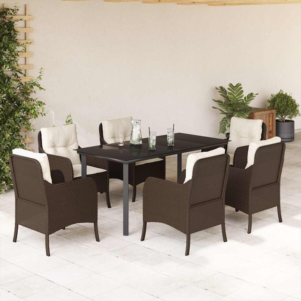 vidaXL 3-delige Tuinset met kussens poly rattan bruin