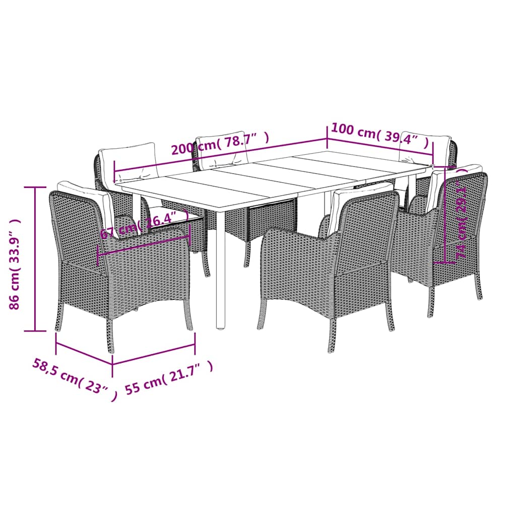 vidaXL 3-delige Tuinset met kussens poly rattan bruin