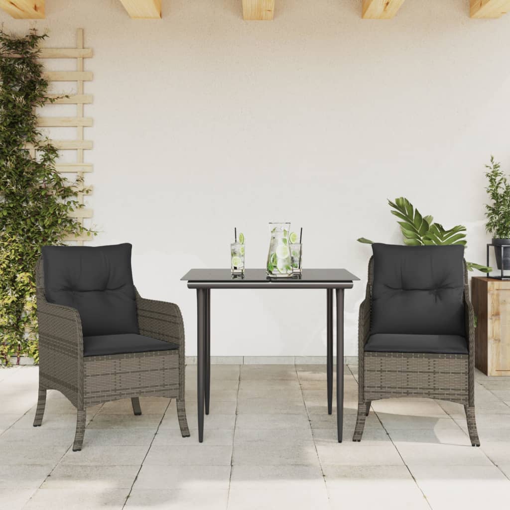 vidaXL 3-Piece Garden Lounge Set with Cushions Poly Rattan Grey