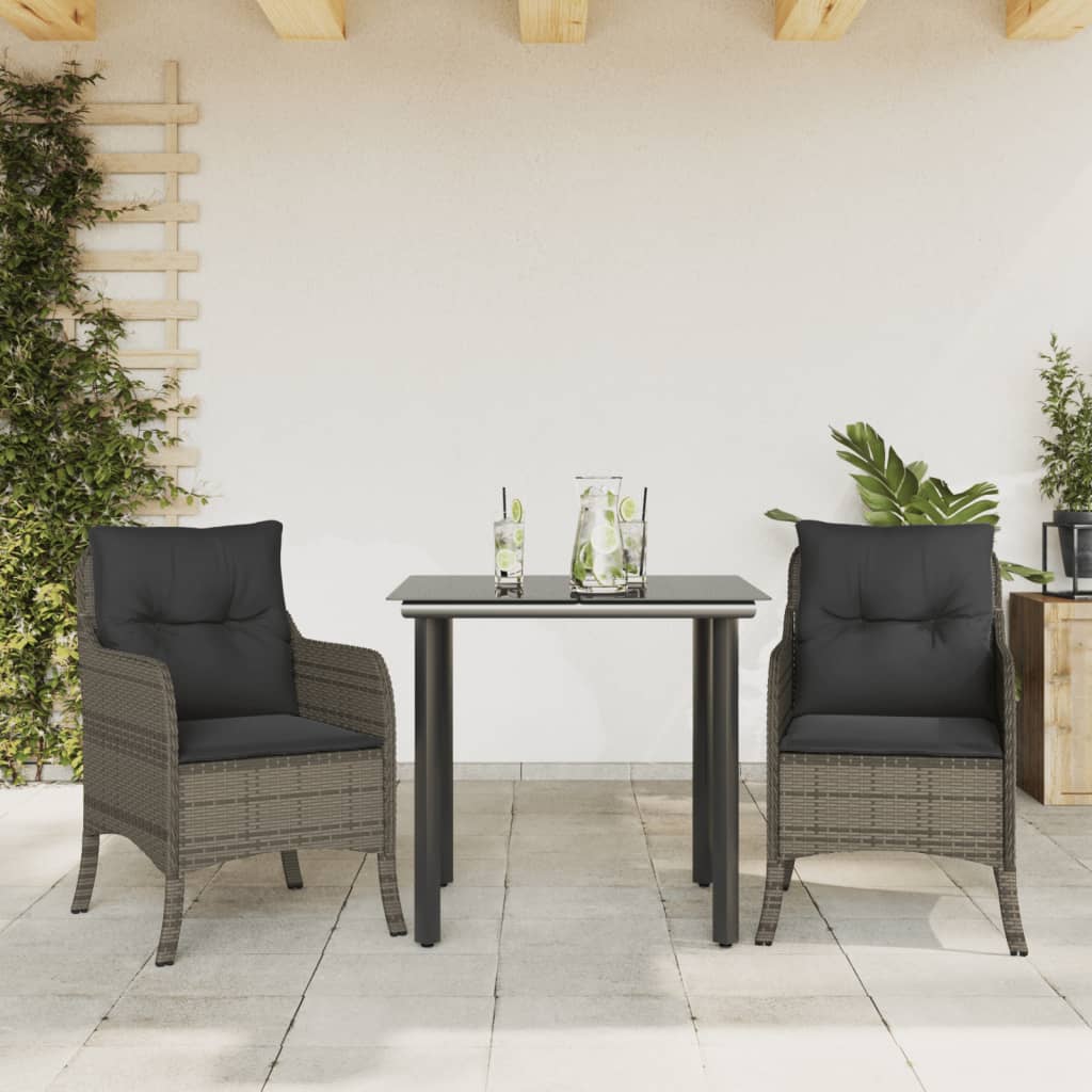 vidaXL 3-Piece Garden Lounge Set with Cushions Poly Rattan Grey