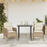 vidaXL 3-delige Tuinset met kussens poly rattan beige