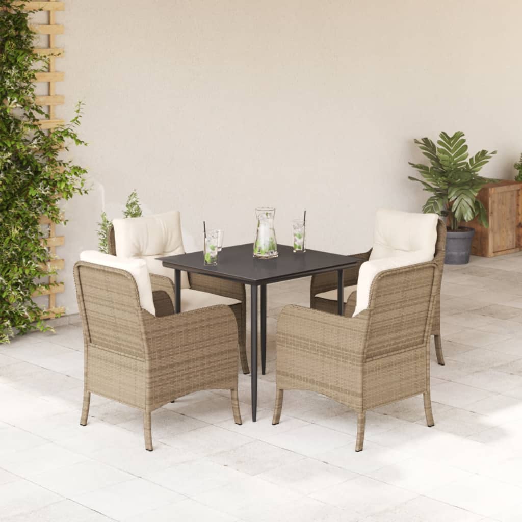 vidaXL 3-delige Tuinset met kussens poly rattan beige