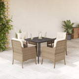 vidaXL 3-delige Tuinset met kussens poly rattan beige
