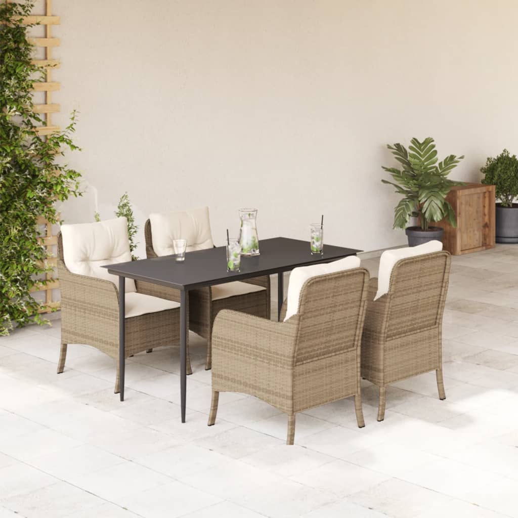 vidaXL 3-delige Tuinset met kussens poly rattan beige