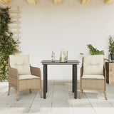 vidaXL 3-delige Tuinset met kussens poly rattan beige