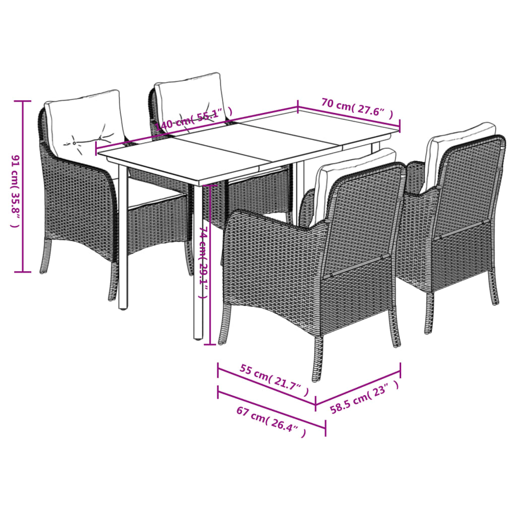vidaXL 3-delige Tuinset met kussens poly rattan beige