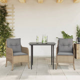 vidaXL 3-delige Tuinset met kussens poly rattan beige
