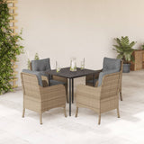 vidaXL 3-delige Tuinset met kussens poly rattan beige