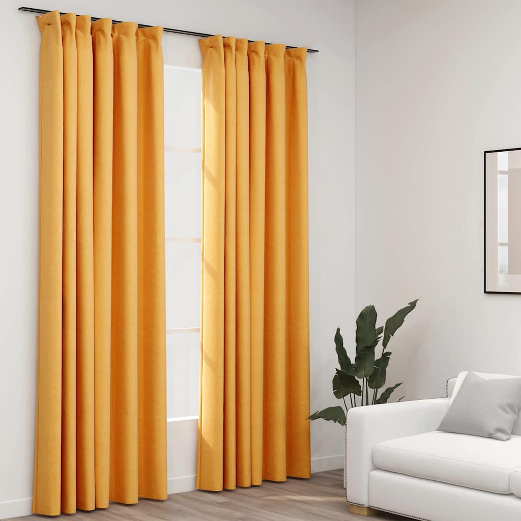vidaXL Linen-Look Blackout Curtains with Hooks 2 pcs 140x175 cm Black