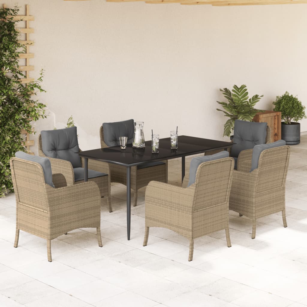vidaXL 3-delige Tuinset met kussens poly rattan beige