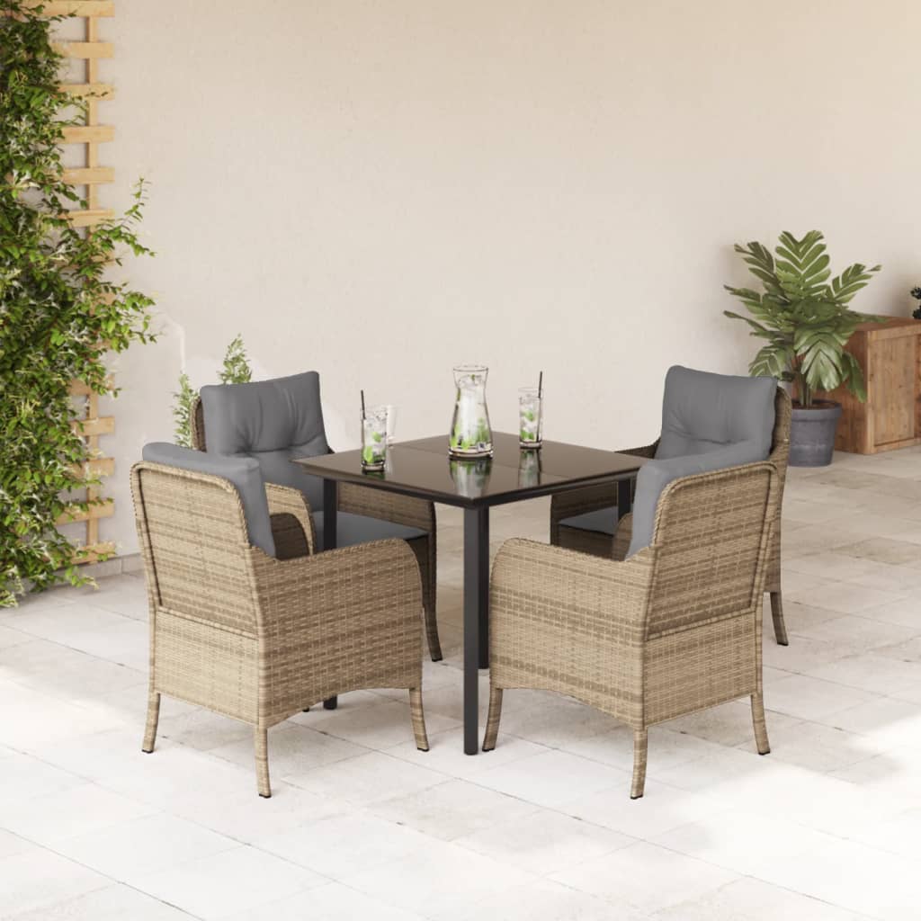vidaXL 3-delige Tuinset met kussens poly rattan beige