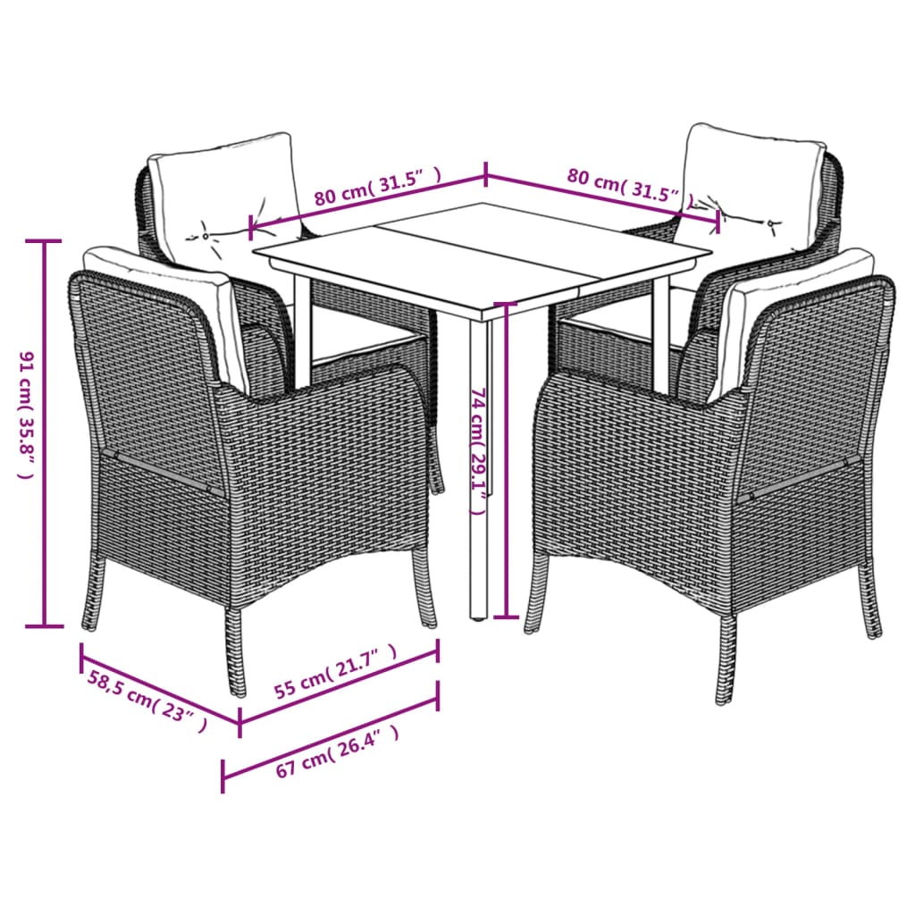 vidaXL 3-delige Tuinset met kussens poly rattan beige