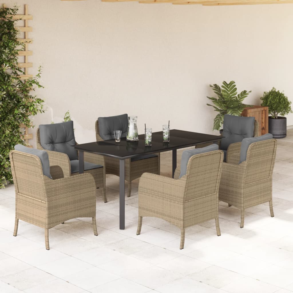 vidaXL 3-delige Tuinset met kussens poly rattan beige