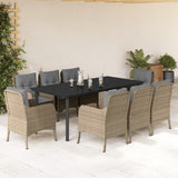vidaXL 3-delige Tuinset met kussens poly rattan beige