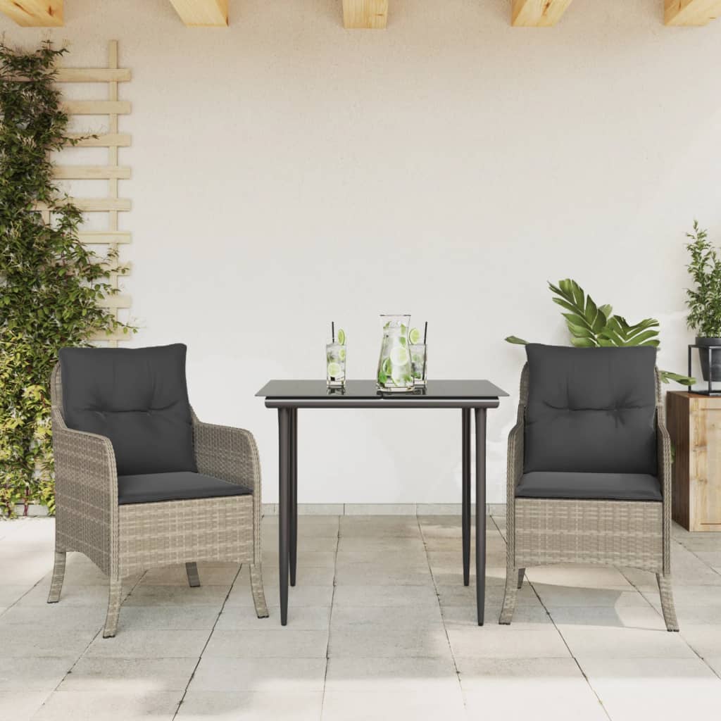 vidaXL 3-Piece Garden Lounge Set with Cushions Poly Rattan Light Grey