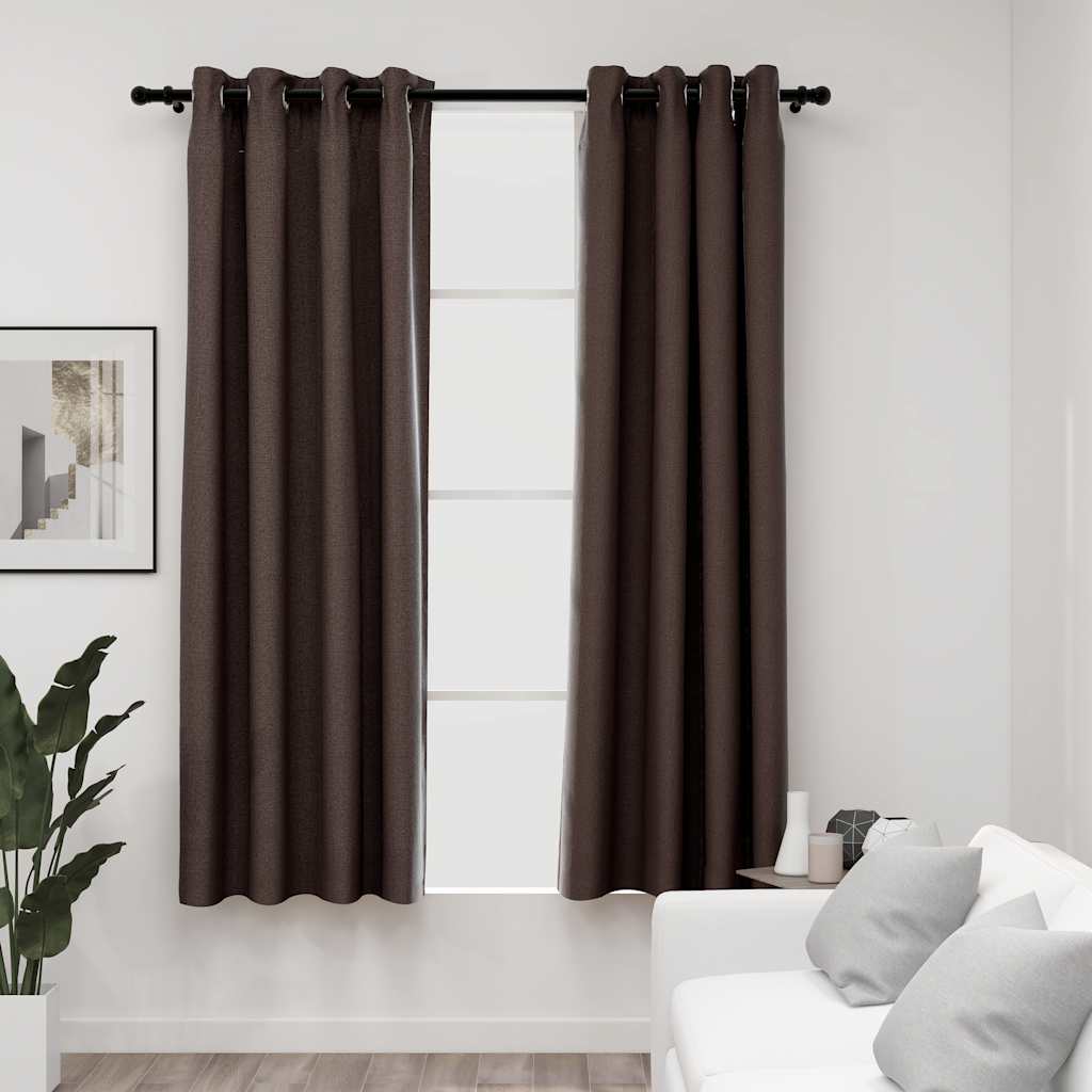 vidaXL Gordijnen linnen-look verduisterend ogen 2 st 140x175 cm zwart