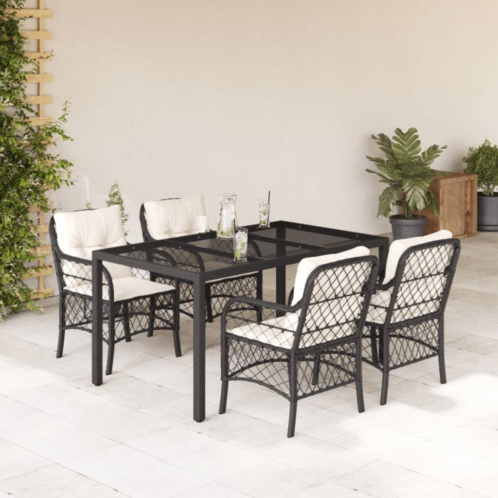 vidaXL 3-delige Bistroset met kussens poly rattan zwart