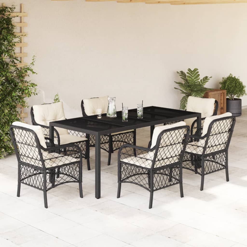 vidaXL 3-delige Bistroset met kussens poly rattan zwart