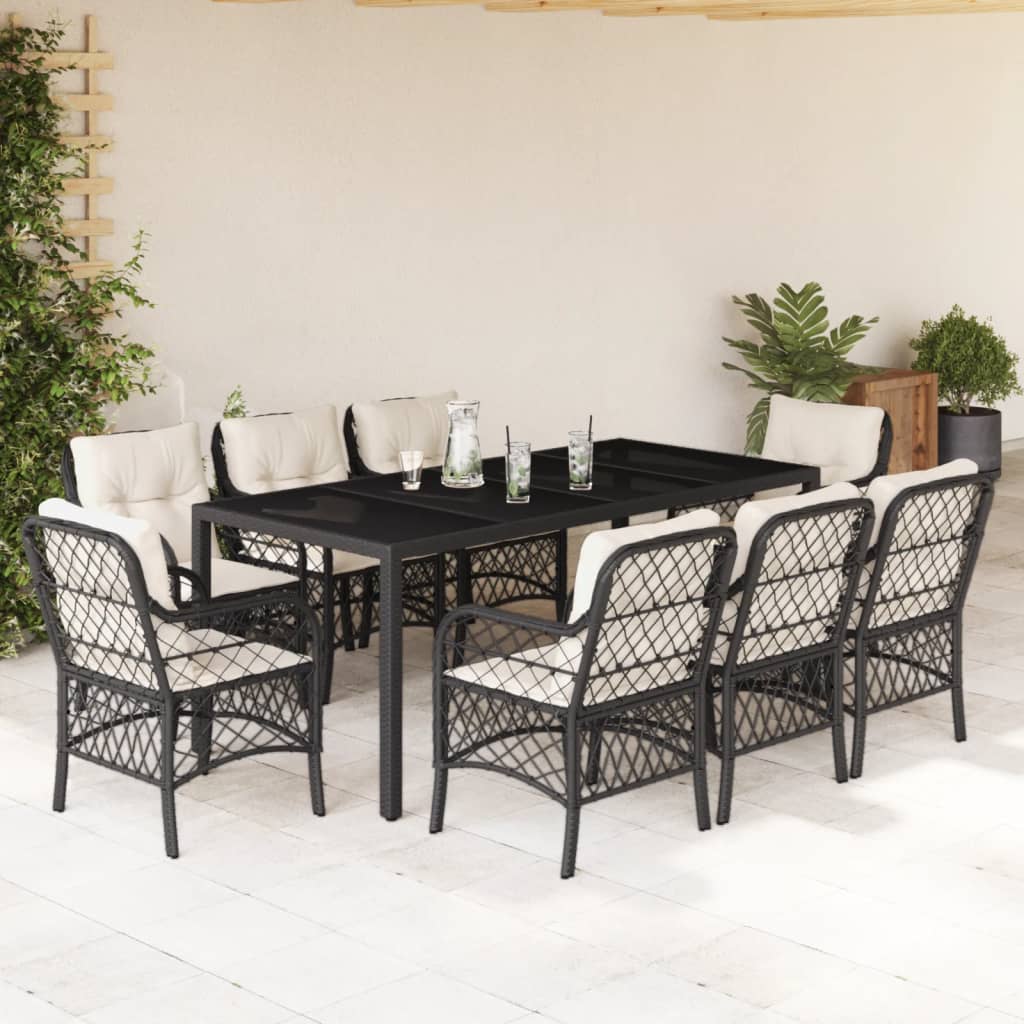 vidaXL 3-delige Bistroset met kussens poly rattan zwart