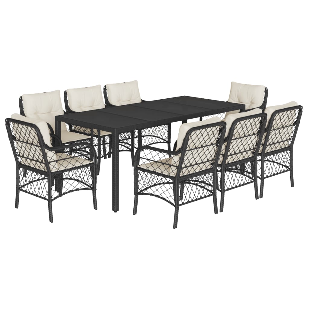 vidaXL 3-delige Bistroset met kussens poly rattan zwart