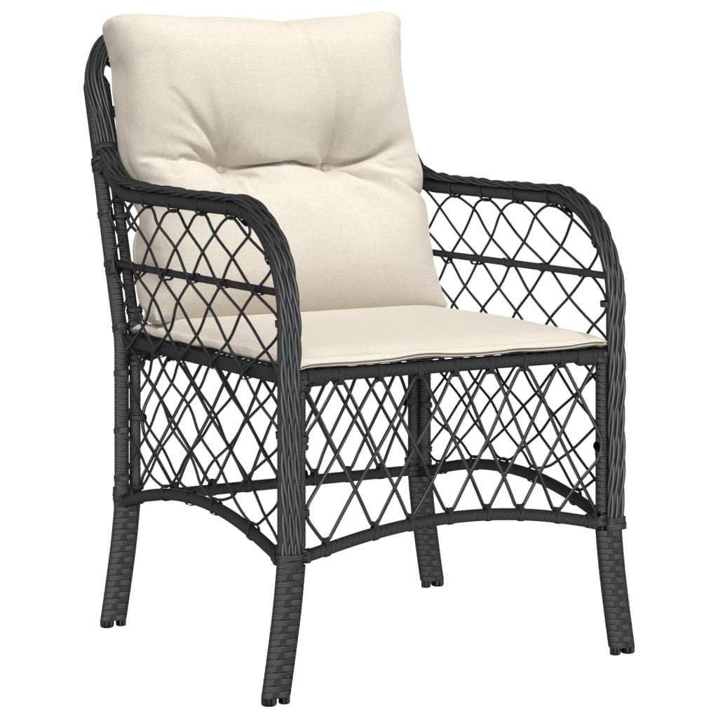 vidaXL 3-delige Bistroset met kussens poly rattan zwart