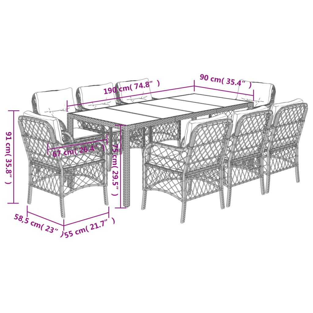 vidaXL 3-delige Bistroset met kussens poly rattan zwart