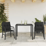 vidaXL 3-delige Bistroset met kussens poly rattan zwart