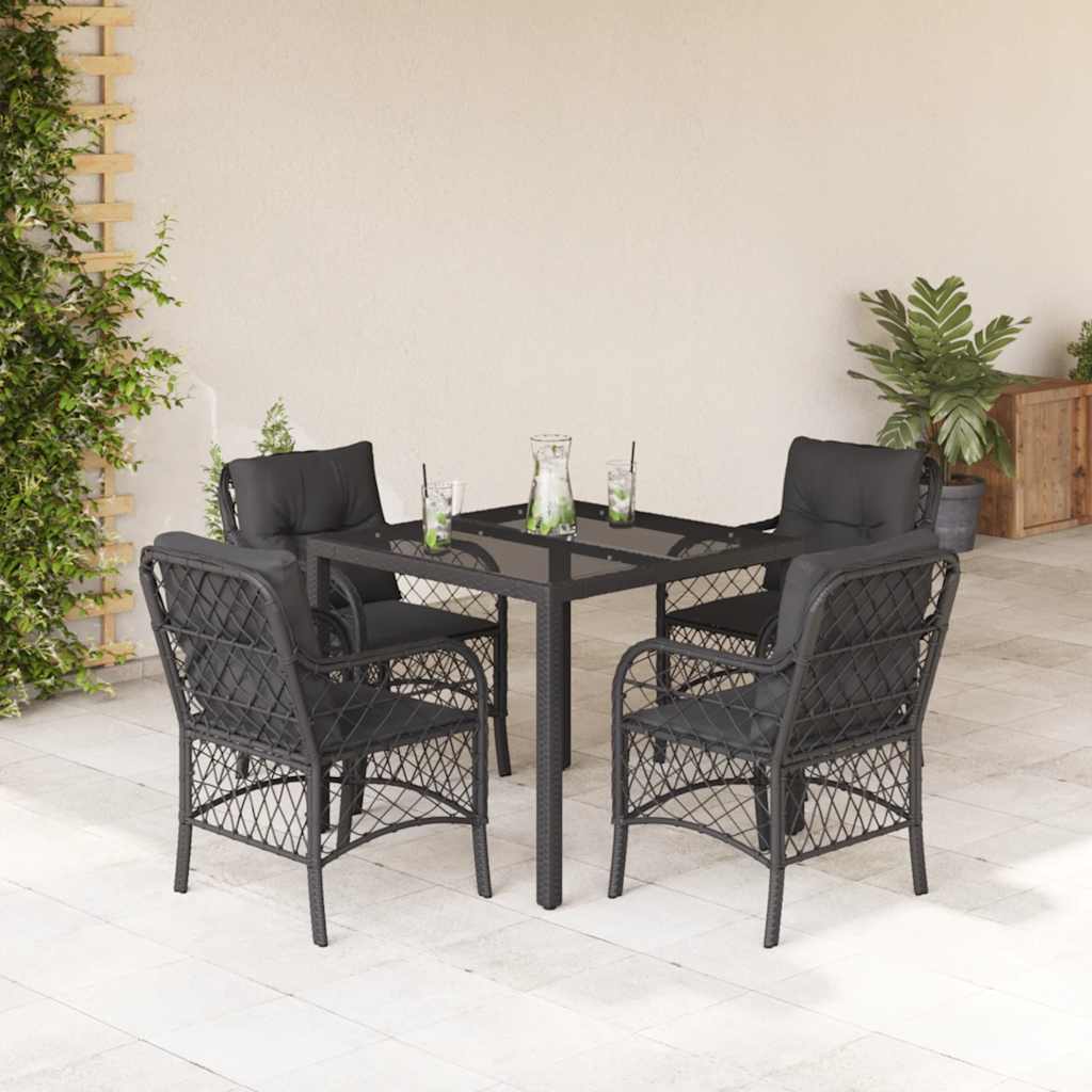 vidaXL 3-delige Bistroset met kussens poly rattan zwart