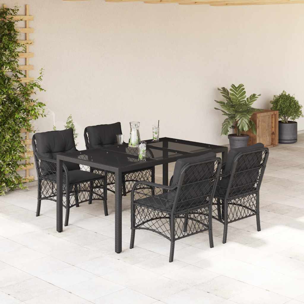 vidaXL 3-delige Bistroset met kussens poly rattan zwart