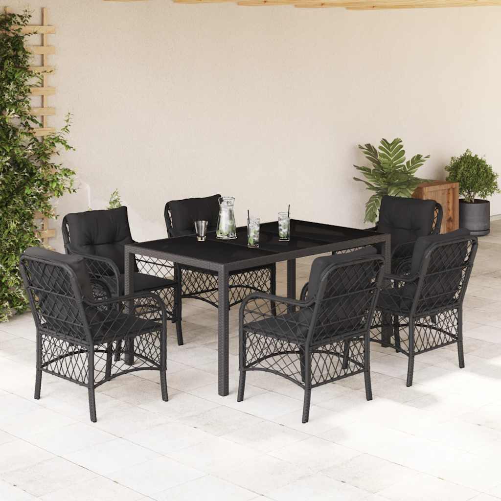 vidaXL 3-delige Bistroset met kussens poly rattan zwart