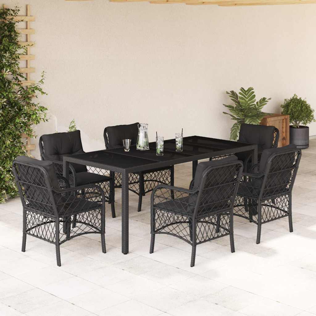 vidaXL 3-delige Bistroset met kussens poly rattan zwart