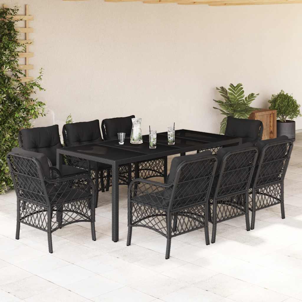 vidaXL 3-delige Bistroset met kussens poly rattan zwart