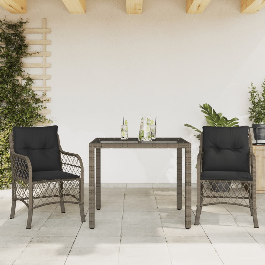 vidaXL 3-delige Bistroset met kussens poly rattan zwart