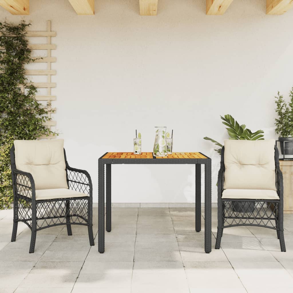 vidaXL 3-delige Bistroset met kussens poly rattan zwart