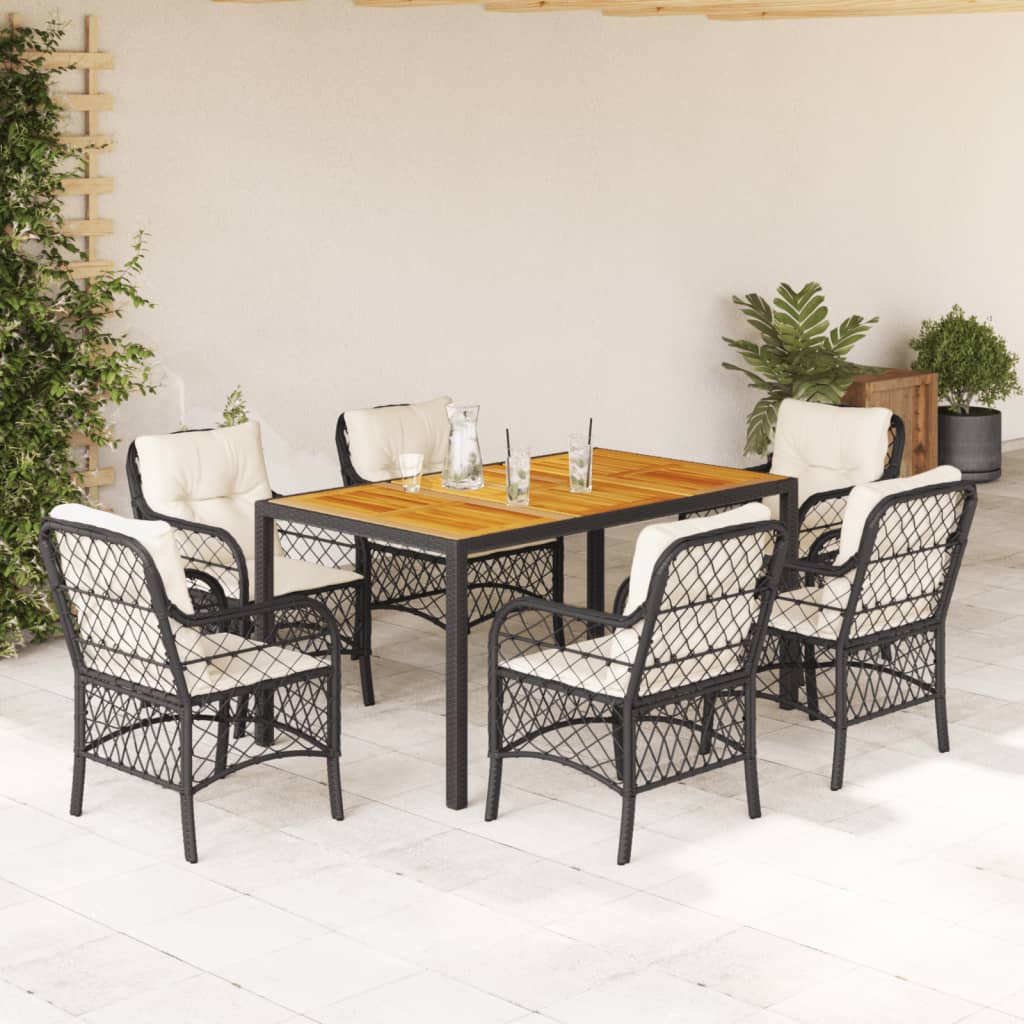 vidaXL 3-delige Bistroset met kussens poly rattan zwart