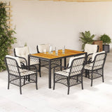 vidaXL 3-delige Bistroset met kussens poly rattan zwart