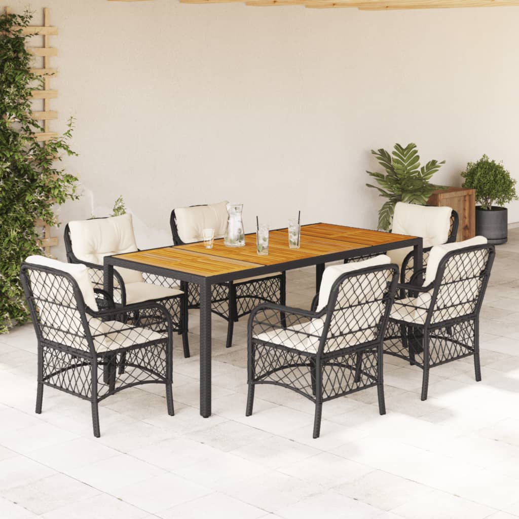 vidaXL 3-delige Bistroset met kussens poly rattan zwart