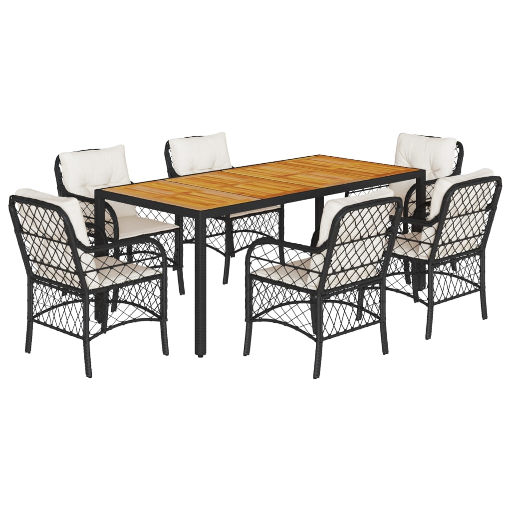 vidaXL 3-delige Bistroset met kussens poly rattan zwart