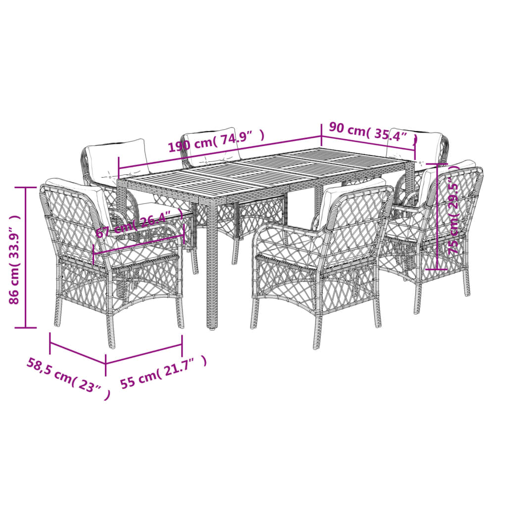vidaXL 3-delige Bistroset met kussens poly rattan zwart