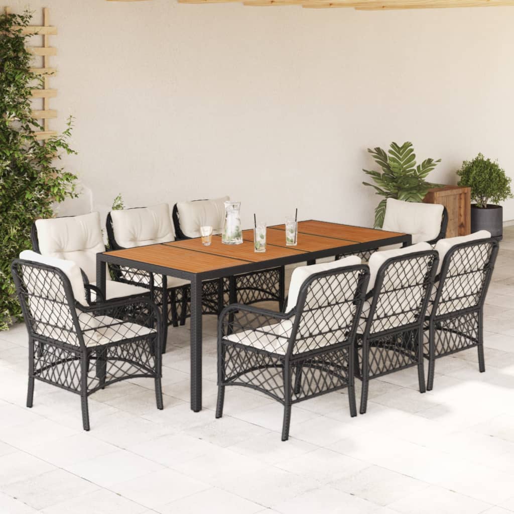 vidaXL 3-delige Bistroset met kussens poly rattan zwart