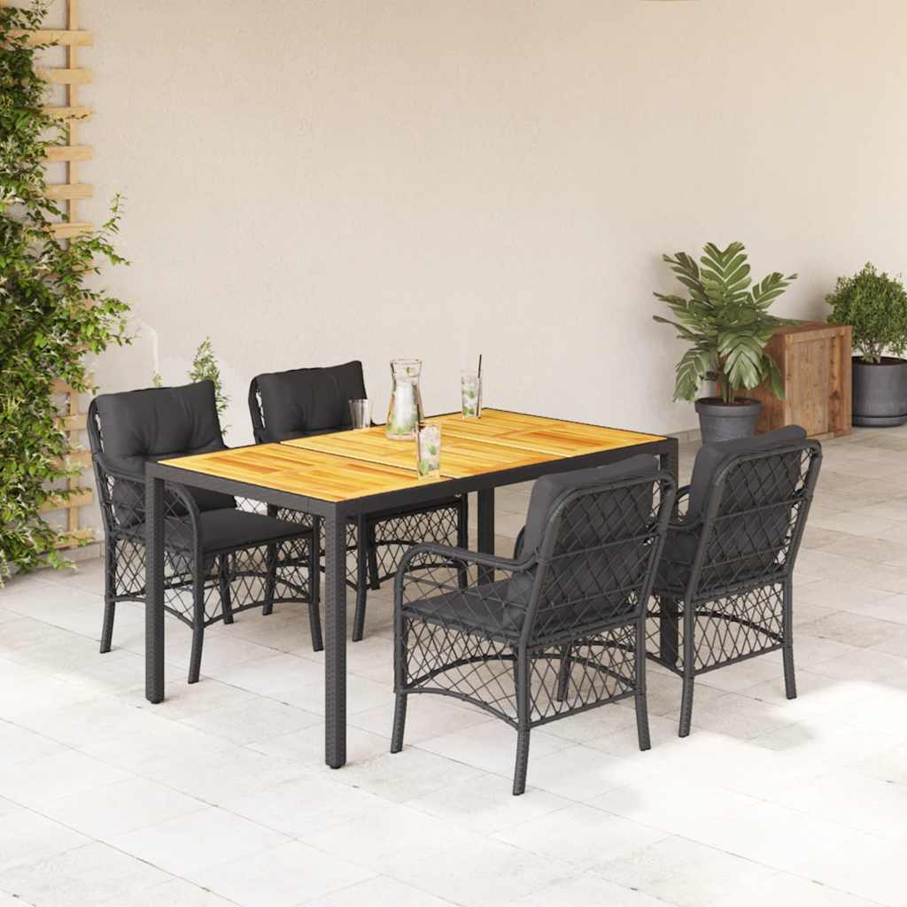 vidaXL 3-delige Bistroset met kussens poly rattan zwart